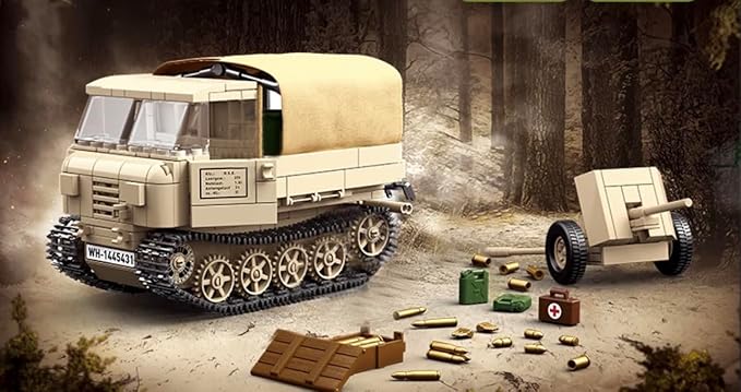 General Jim's WW2 Armored Vehicle Building Block Set - RSO/01 Track Tracker &amp 37mm Anti-Tank Set - 606 Pieces