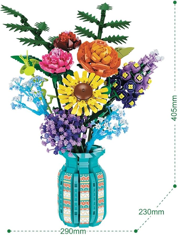 39150 The Words of Azure Flowers Building Blocks Flower Set 1853 Pieces of Floral and Plant Series Block Sets Adult Creative Enthusiast Model Gifts Can be Used for Room Decoration