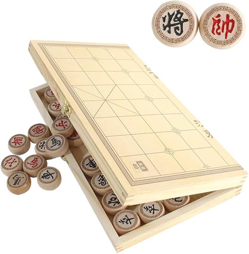 14 Inch Wooden Foldable Chinese Chess Xiangqi Travel Game Set with Wooden Chess Pieces Traditional Tabletop Strategy and Skill Game for Teens Adults