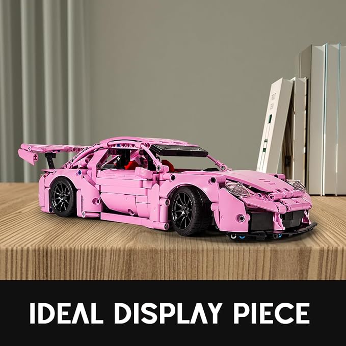 Pink Sports Car Building Blocks Set Toy Collectible MOC Car Model Building Blocks for Adults and Kids (1388 PCS)