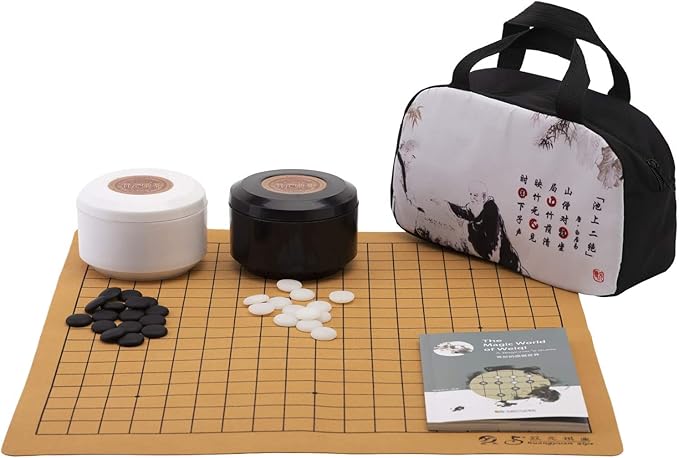 Portable Go Game Set Reversible 19x19 / 13x13 Faux Leather Foldable Game Board with Single Convex Ceramic Stone 361pcs and Plastic Go Bowls 2 Players Board Game