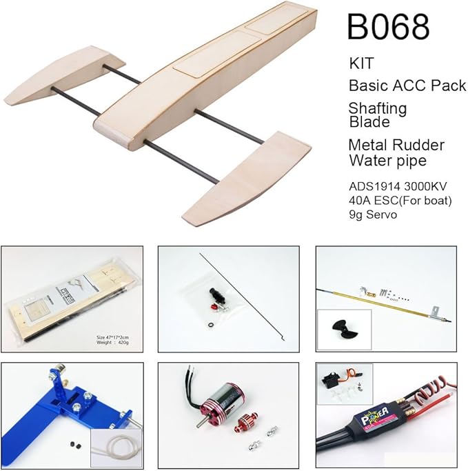 Viloga RC Boat Kit for Pools and Lakes 495mm Outrigger Wooden Shrimp Boat DIY Brushless RC Boats for Adults (B068 Not Including TX&ampRX)