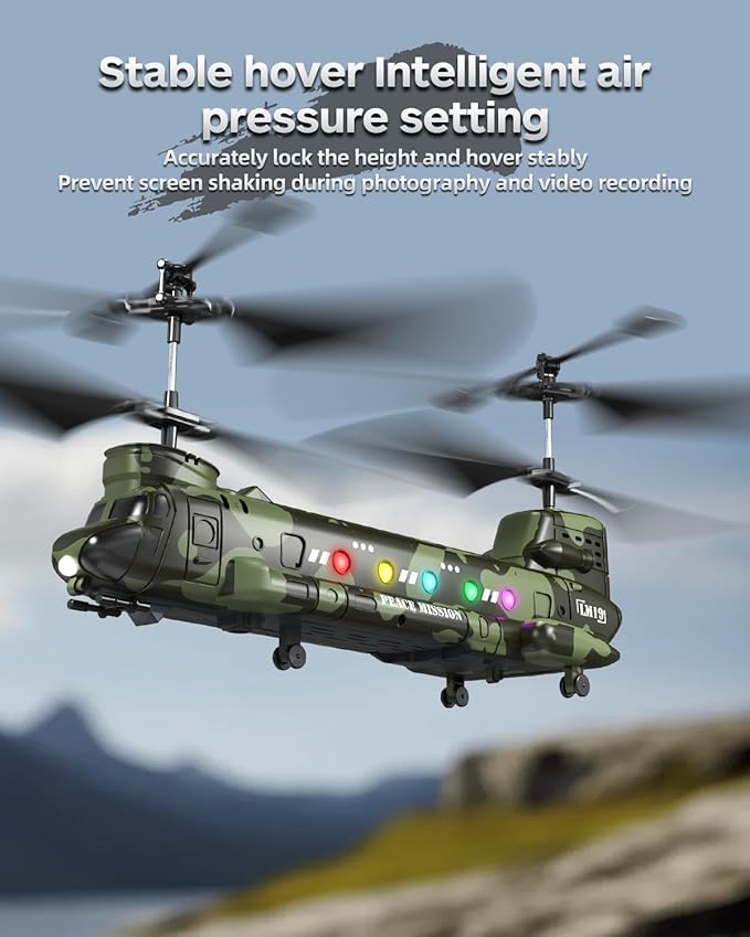 Army Chinook Remote Control Helicopter LM19-D Military Transport RC Helicopter Altitude Hold One Key take Off/Landing LED Light Low Battery Reminder Army Toys &amp Gift for Military Fans