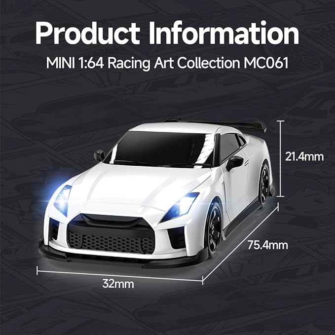 1/64 Scale Drift RC Car - 2.4GHz Half-Scale Remote Control 4WD High-Speed Mini Remote Control Car with Racing Lights (Blue)