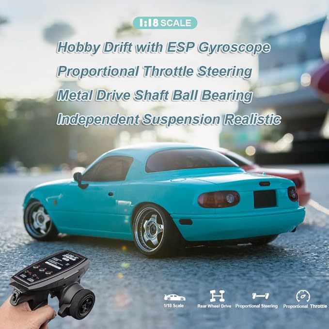 RC Drift Car 1/18 Scale LDRC Drift Car with Gyro Hobby RC Car for Adult RWD Drifting 2.4 GHz Gyroscope Proportional Throttle Steering Metal Drive Shafts Blinking Headlights LD1804