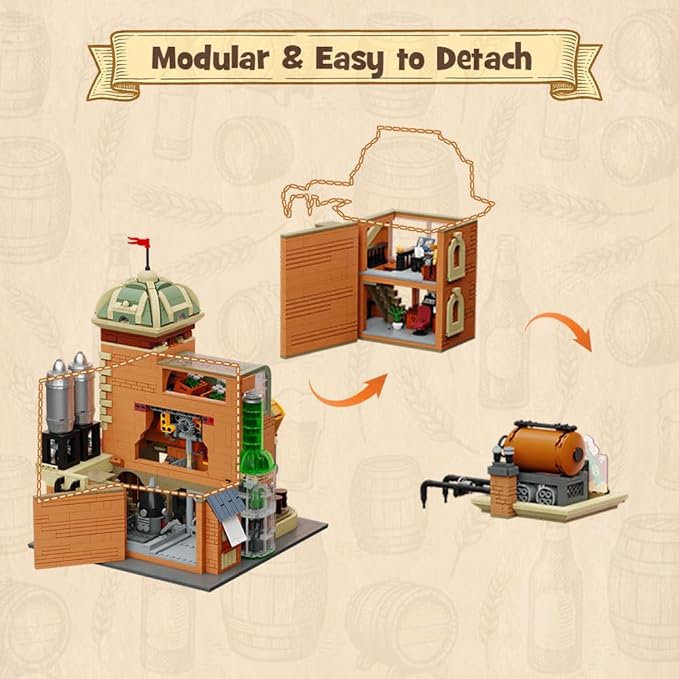 PANTASY Craft Beer Brewery Building Set for Adults – Vintage Microbrewery Factory Model with Modular Architecture Dynamic Mechanisms Self-Developed Minifigures &amp Display-Ready Design