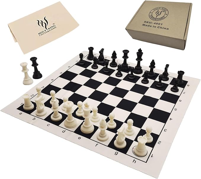 HOLYKING 19 Tournament Cloth Chess Board Set - Portable Travel Pocket Chess Game Set Roll Up Combination- Beginner Chess Set for Kids and Adults