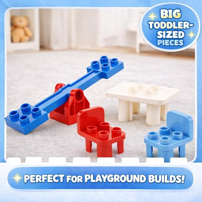 Liberty Imports 24 PCS Big Building Blocks Playground Set for Toddlers and Kids Large Size DUPLO Compatible Construction Toy Bricks with Slides Swings Seesaw and Pipes Preschool Learning Playset