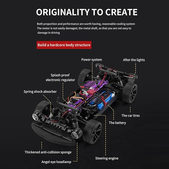 GoolRC 1:16 Scale RC Drift Car 4WD 35KM/H High Speed Remote Control Racing Car 2.4GHz Drifting for Adults with Cool LED Lights and Extra Drift Tires (Blue)