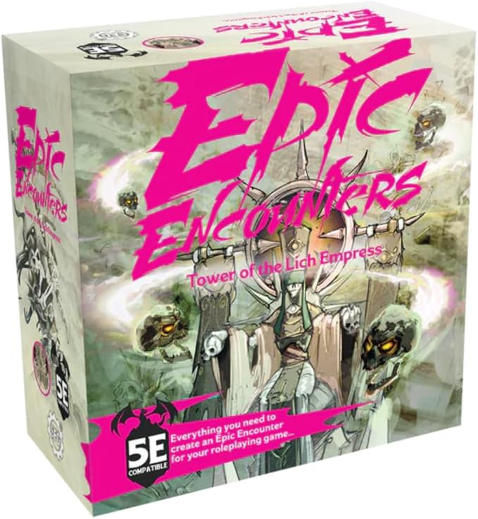 Epic Encounters: Tower of The Lich Empress RPG Fantasy Roleplaying Tabletop Game with Huge Boss Miniature Double-Sided Game Mat &amp Game Master Adventure Book with Monster Stats 5E Compatible