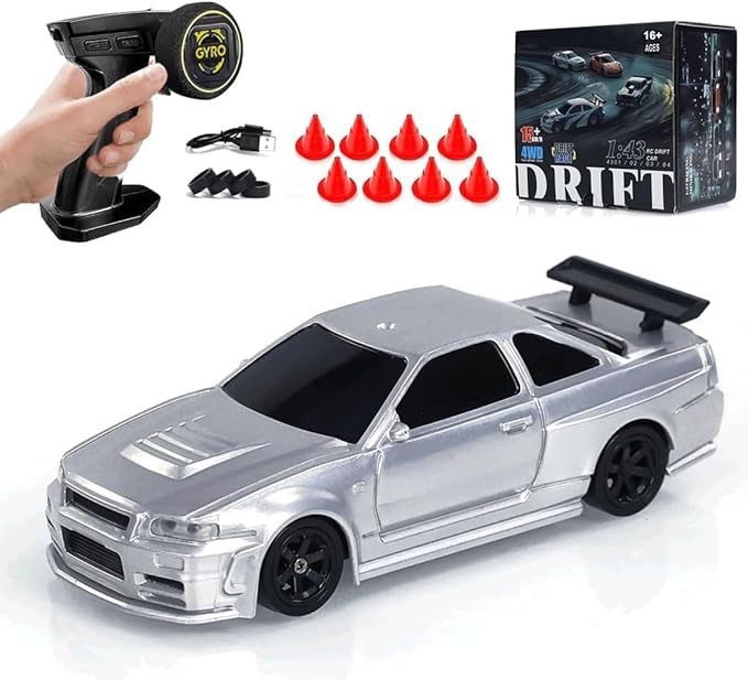 1:43 Scale Mini RC Drift Car with LED Lights Electric 2.4G Remote Control Racing Car Full Proportional 15KM/H High-Speed Vehicle for Hobbyists &amp Adults -RTR Gyro Version