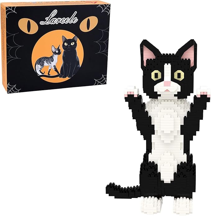 Larcele Micro Building Blocks Set DIY Mini Building Toy Bricks for Age Over 12 Years 1227 Pieces KLJM-05 (Devon Rex Cat)