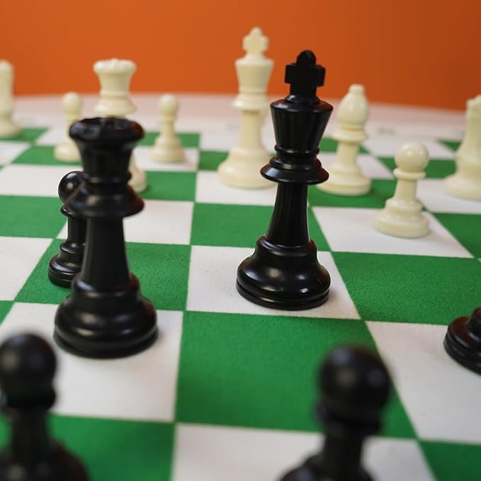 Chess Set with Green &amp White 19.7x19.7 Foldable Board 3 Non-Weighted Standard Pieces Portable Travel Chess Game for Kids &amp Beginners Classic Strategy Set with Storage Bag