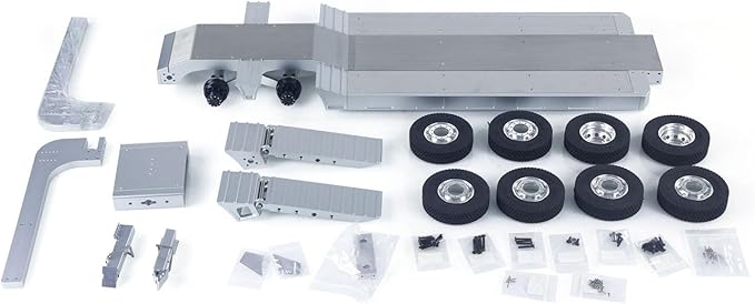 TOUCAN RC HOBBY US in Stock 1/14 DoubleE Metal 2 Axels Low Trailer Flatbed E012 001 for Remote Control Tractor Truck E113 RC Lorry Car Model Upgrade Parts