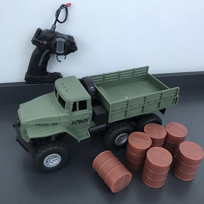 GoolRC RC Military Truck 1:16 Scale 6WD Remote Control Car 2.4GHz Off-Road RC Truck with LED Light and 2 Batteries All Terrain Army Transport Vehicle for Adults