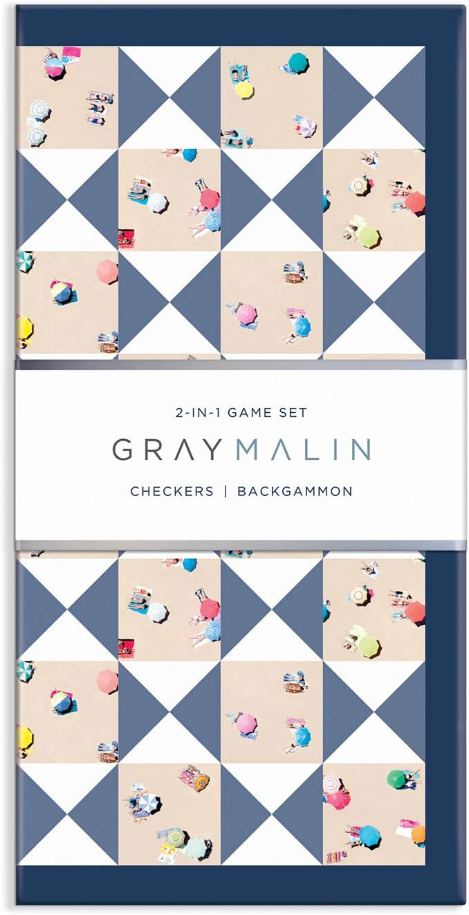Galison Gray Malin The Beach 2 in 1 Game Set Checkers and Backgammon – Perfect for Game Night – Features Iconic Gray Malin Photography Sturdy Storage Box Included Makes a Great Gift Idea