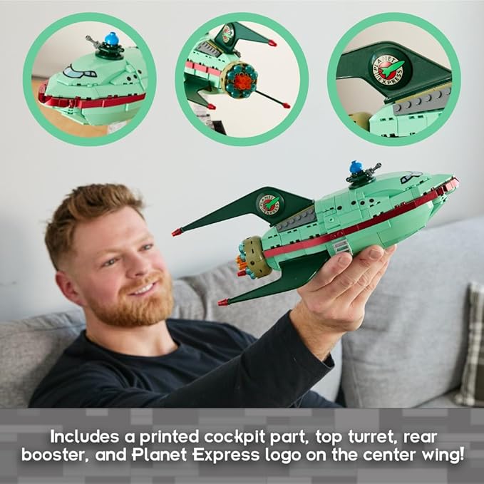 Brickcraft Futurama Planet Express Ship Brick Building Kit (382-Piece Set) Sci-Fi Collectible Display Model Futuristic Toy Brick Set for Adults Teens and Fans of Animated TV