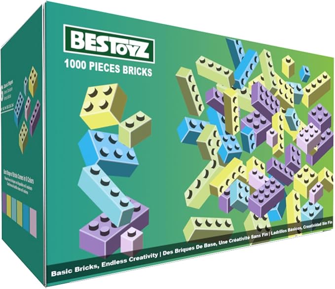 Building Bricks 1000 Pieces in Pastel Colors Classic Building Blocks Toys &amp Gifts for Boys &amp Girls Aged 4+
