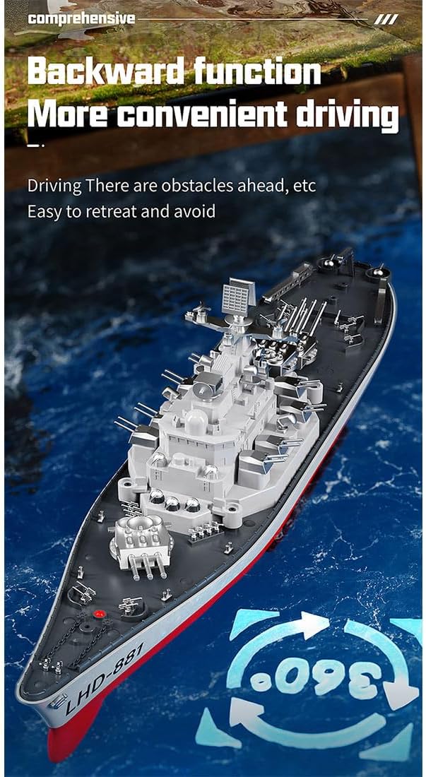 1/390 RC Battleship 2.4G 8-10KM/H Electric High-Frequency Twin-Engine Battleship Model Remote Control Military Warship Armed Cruiser Boat