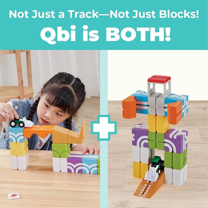 QBI Magnetic Blocks for Toddlers Ages 3+ | STEM Magnetic Block Tracks with Wheel Bulldozer &amp Tiles | 3D Colorful Magnet Building Blocks for Boys &amp Girls | Early Learning Sensory Toy – 21 Piece