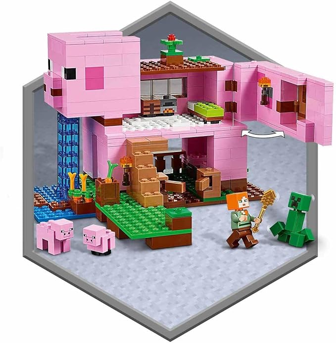 Lego 21170 Minecraft The House-Pig Animal Building Toy with Accessories Gifts for Boys and Girls Ages 8 and Up for Birthday Parties Alex and Creeper Figures