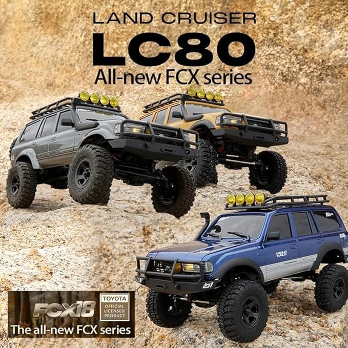 FMS 1/18 FCX18 RC Crawler Land Cruiser LC80 Toyota Officially Licensed 4WD RTR RC Rock Truck with 2.4Ghz Transmission Portal Axles LED Lights for Adults Hobby Gifts (Yellow)