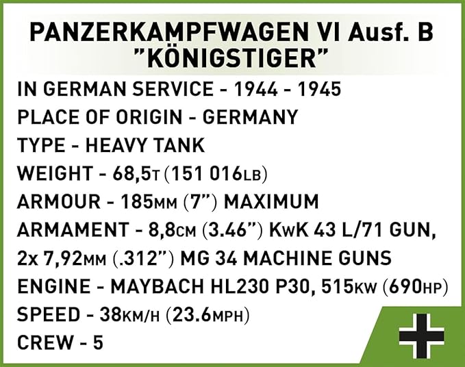 COBI Historical Collection WWII Panzer VI Ausf. B KONIGSTIGER Tank Building Set 802 Pieces