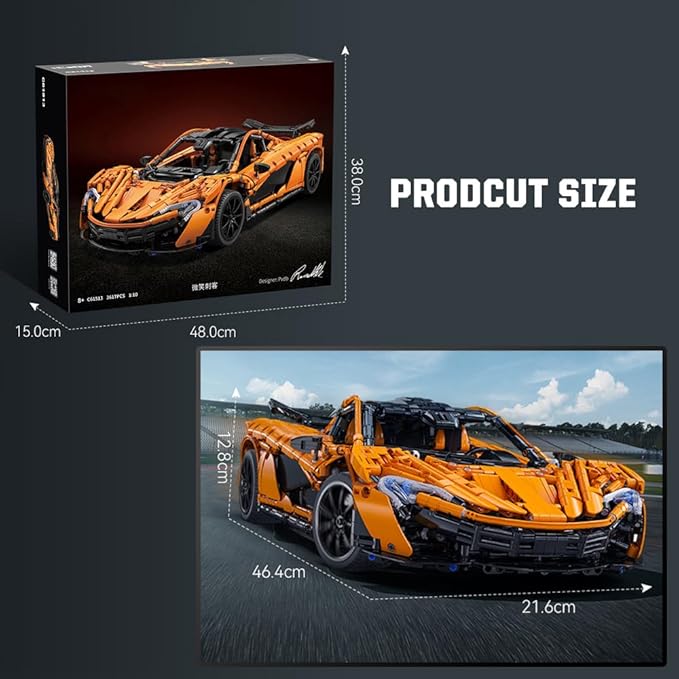 Super Sport Car 1:10 Scale Building Block Kit for Adults Collectible Model with V8 EngineMOC Car Gift for Kids/Adult Collections Enthusiasts（3617Piece）