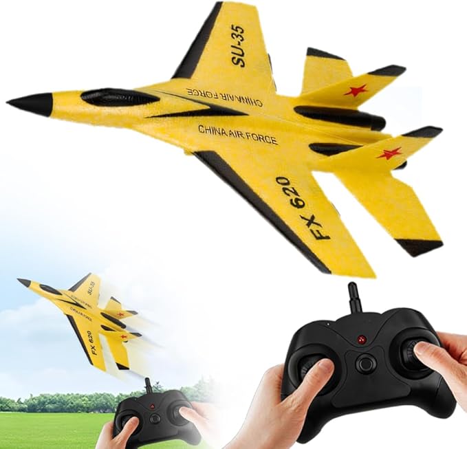 2026 New Remote Control Airplane Gravity Glider Foam RC Fighter 360° Remote Control Glider Airplanes with Lights Airplane Model (Yellow)