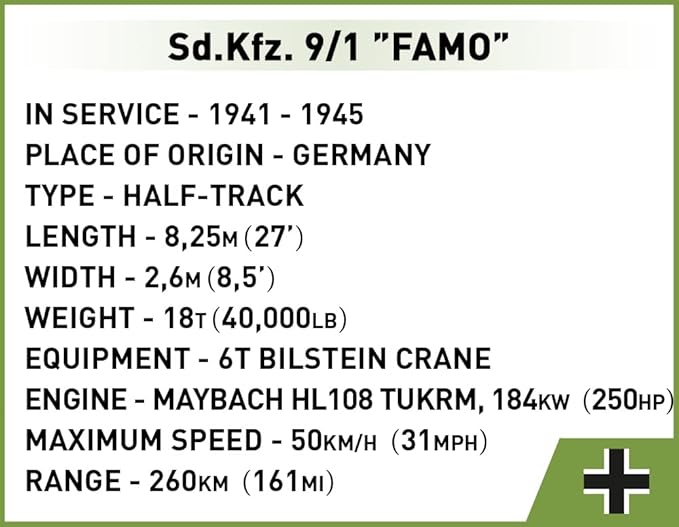 COBI Historical Collection WWII Sd.Kfz. 9/1 FAMO Vehicle Building Set 498 Pieces
