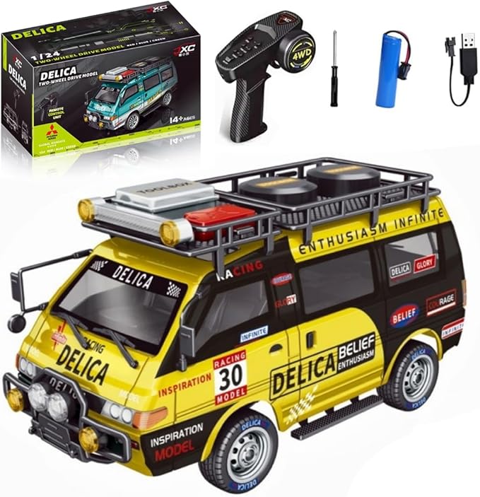 1:24 Scale RC Delica Van with Gearbox &amp Headlights 2.4Ghz Full Proportional 4WD RC Model Vehicle Remote Control Car for Adults &amp Hobbyists