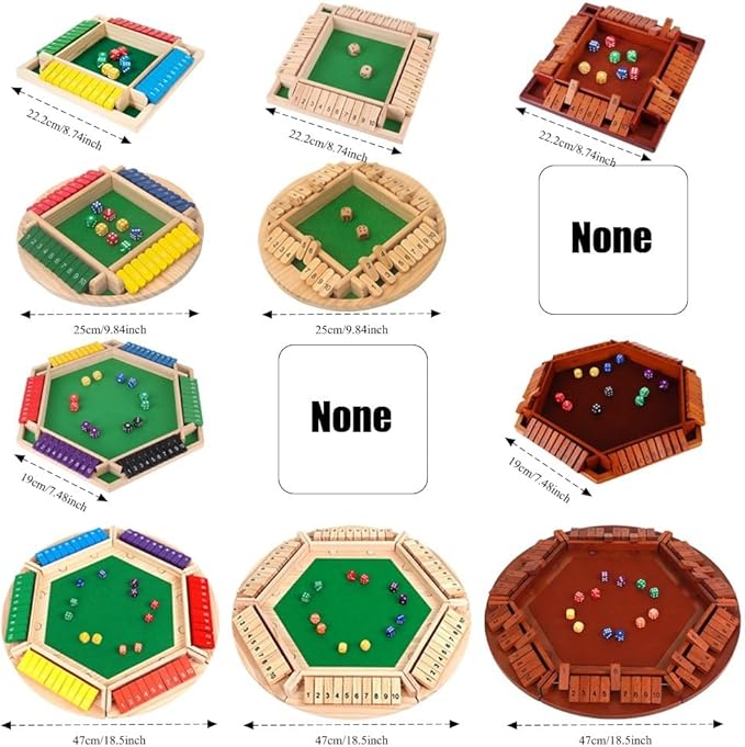 Shut The Box Game: 2-6 Player Wooden Board Math Game with 2-12 Dice | Educational Family Night Entertainment | Classic Pub Style | Funny Family Board Games (Colorful-6 Players)