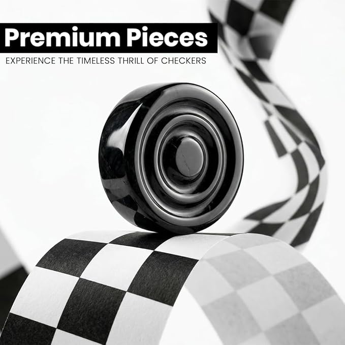 Marble Chess and Checker Pieces Set with Free Storage Box Collection (White Black)