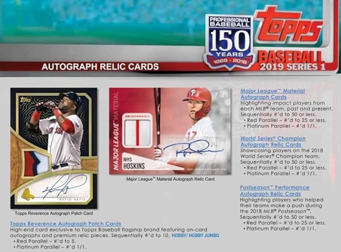 Topps 2019 Baseball Series 1 Trading Cards Relic Value Box (Retail Edition)