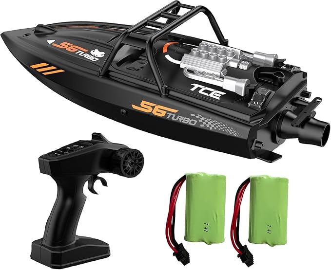 Remote Control Off-Road Boat Model Eddy Current Jet high-Speed Remote Control Speedboat 15-20km/hH156 with Lights Off-Road Speedboat (Dual Battery) Suitable for Adults 14+