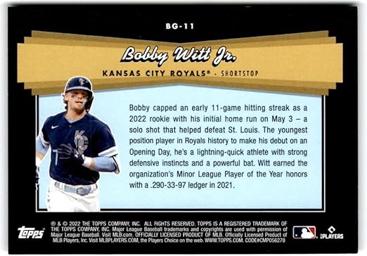 2022 Topps Update Black Gold #BG-11 Bobby Witt Jr. Kansas City Royals Rookie Baseball Card - GotBaseballCards