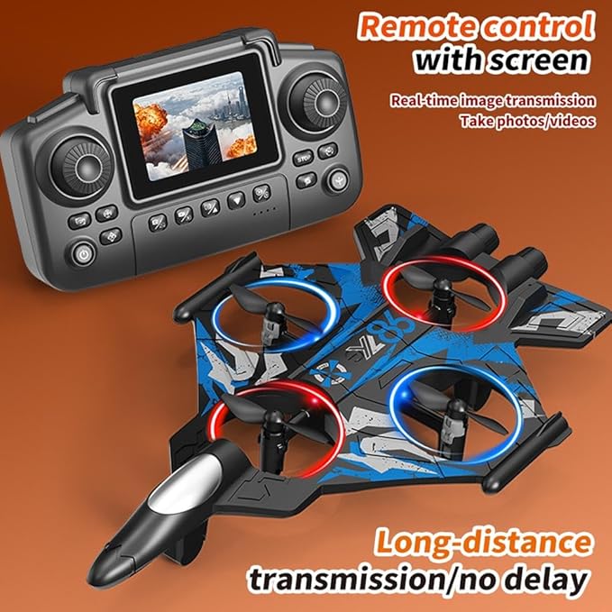 RC PlaneRC Fighter Jet Plane with Camera and Screen for Adults &amp Kids Remote Control Stunt Airplane w/ 360° Flips Altitude Hold One-Key Takeoff &amp LED Lights EVA Foam Glider Toy for Kids 8