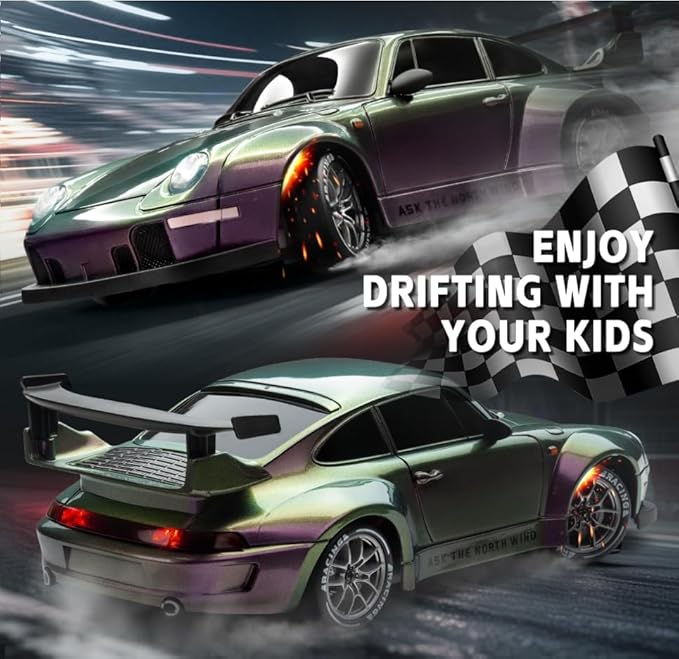 RC Drift Car 1:24 Scale Remote Control Vehicle with LED Lights 2.4GHz 20KM/H 4WD High Speed RC Cars Drifting Tires＆Two Batteries. (Gradient-Purple)