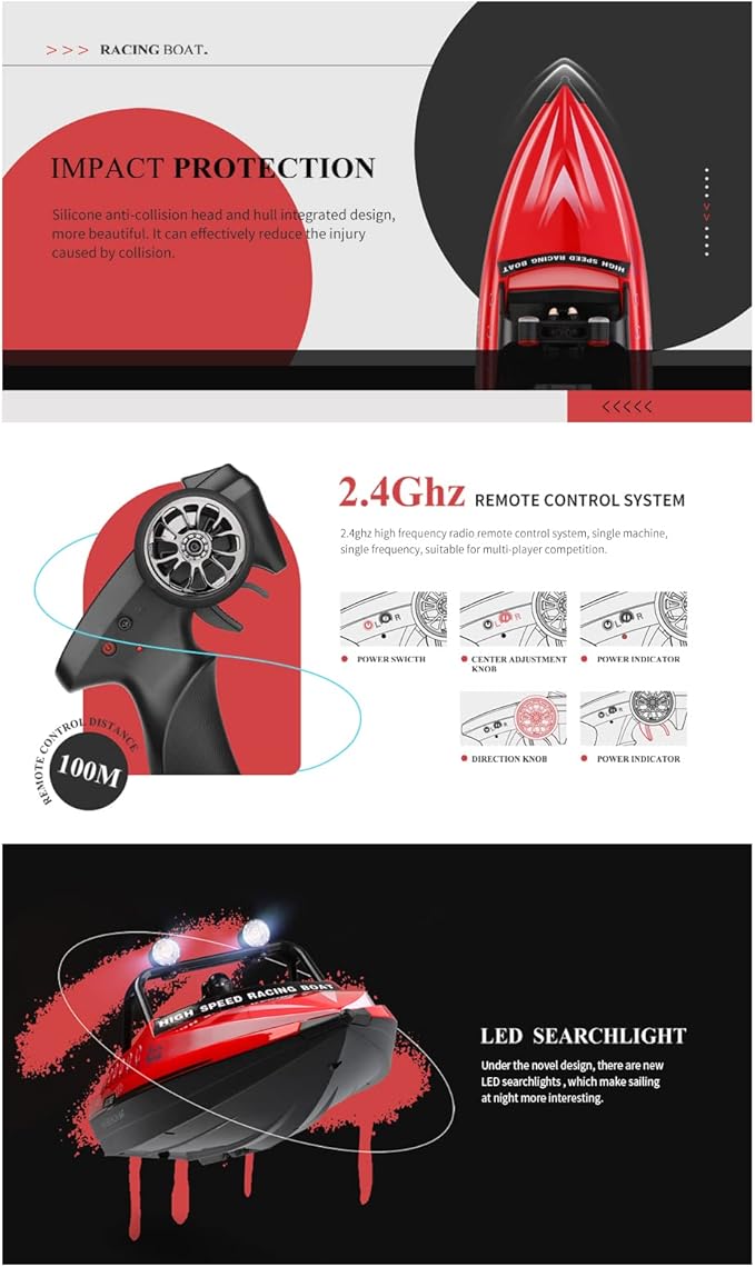 GoolRC RC Jet Boat WLtoys WL917 16km/h High Speed Remote Control Boat 2.4Ghz RC Jet Toys Storage Bag Led Lights Gift for Teens Adults