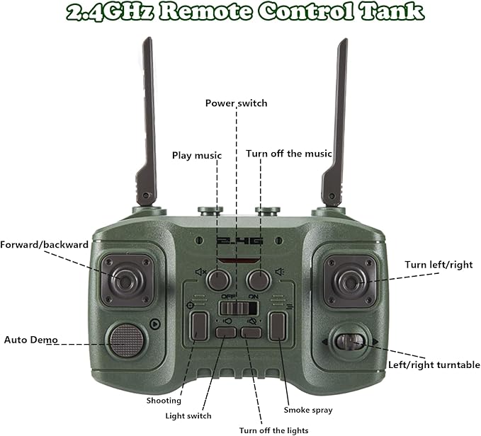 RC Tank That Shoots - 2.4Ghz Remote Control Army Tank with Smoke Lights Sounds 360° Rotating Turret Auto Demo 13 Channel Military Vehicles Model Gift for Boys 6-8