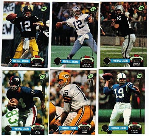 1992 Topps Stadium Club Football Quarterback Legends Card Set- Bradshaw Staubach Unitas Starr +++