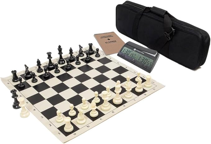 Wholesale Chess Triple Weighted Complete Tournament Chess Set with Scorebook &amp Chess Clock (Black)