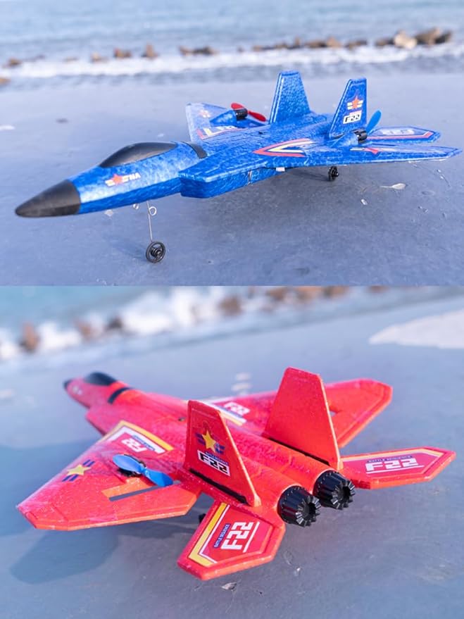 Remote Control Plane F-22 Raptor 2.4GHz Durable Foam Rc Airplane with Smart Gyro/LED Lights/3 Rechargeable Batteries RC Jet Glider Toy Gift for Kids Boys Girls 8-16 Year Old (Red)