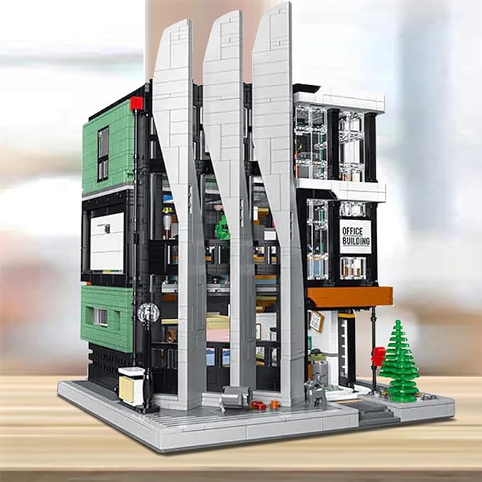 City Office Building Block Kit with Light-Up Kit Modern Office Tower Construction Set Modular Buildings Sets for Adult Toy for Adults and Teens 3828pcs