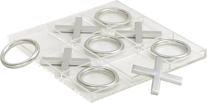 Deco 79 Acrylic Plastic Tic Tac Toe Game Set with Silver Pieces 12 x 12 x 1 Clear