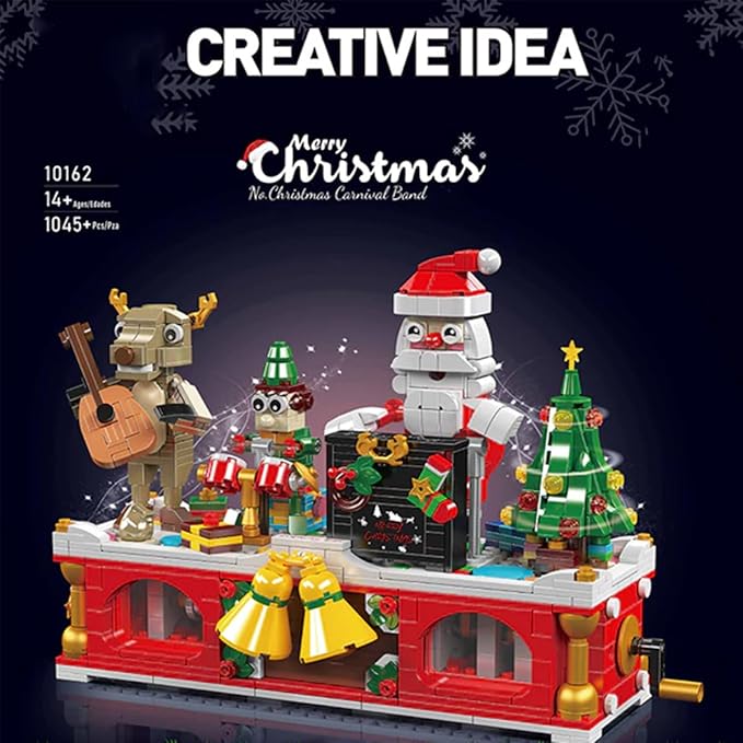 Christmas Musical Building Block Set Interactive Santa &amp Reindeer Holiday Scene with Music - Operated Movement Festive Construction Toy &amp Decor for Adult（1045 Pcs）