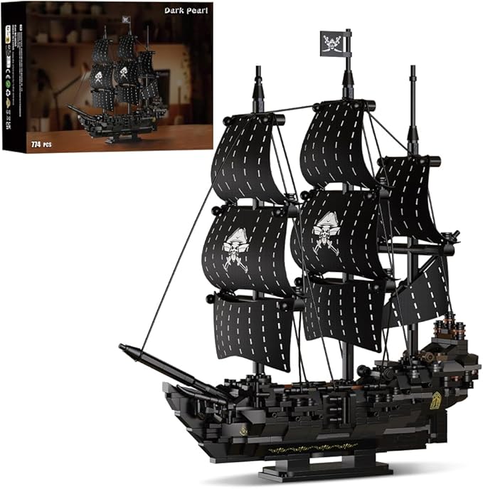 39088 Black Pearl Pirate Ship Building Blocks774 PCS Pirate Ship Model with Fabric Sails Sailing Ship Building Blocks Set for Adults &amp Teens