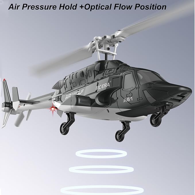 A61 Airwolf Remote Controlled Helicopter Aircraft Plane 4CH RC Heli Aileronless 1/42 Scale 6-Axis Gyroscope Altitude Hovering Optical Flow Position 2Batteries for Adults Beginners/Black red