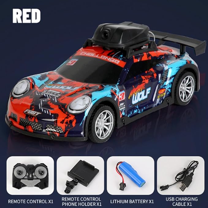 Mini RC Drift Car with HD Camera &amp LED Lights 2.4G 4CH Remote Control Car Electric Racing Sports Cars for Adult Teens - RTR Version / 2 Battery