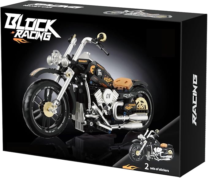 Vintage Motorcycle Building Block Toy Set Collectible Heavy Motorbike Building Bricks Model Kit Gift for Kids Adults (445 Pcs)